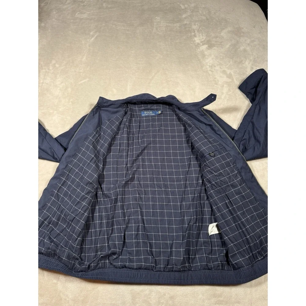 Polo Ralph Lauren Harrington Jacket Size Medium Navy Blue Flannel Lined
